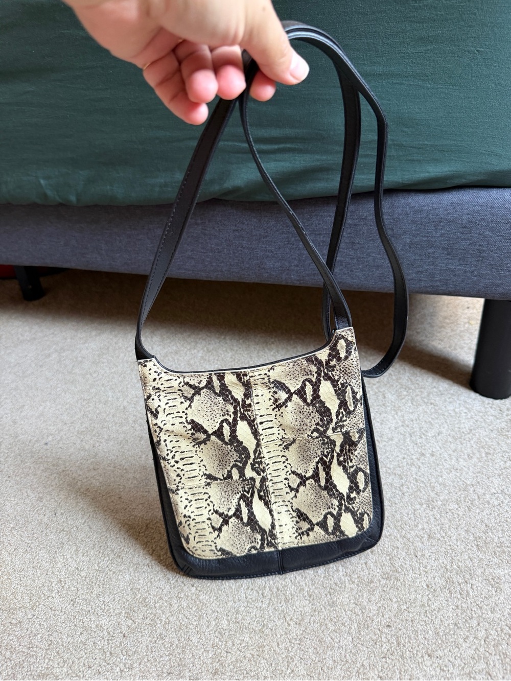 Vintage Fossil Leather Crossbody Bag Snake Print Y2K Black Shoulder Purse